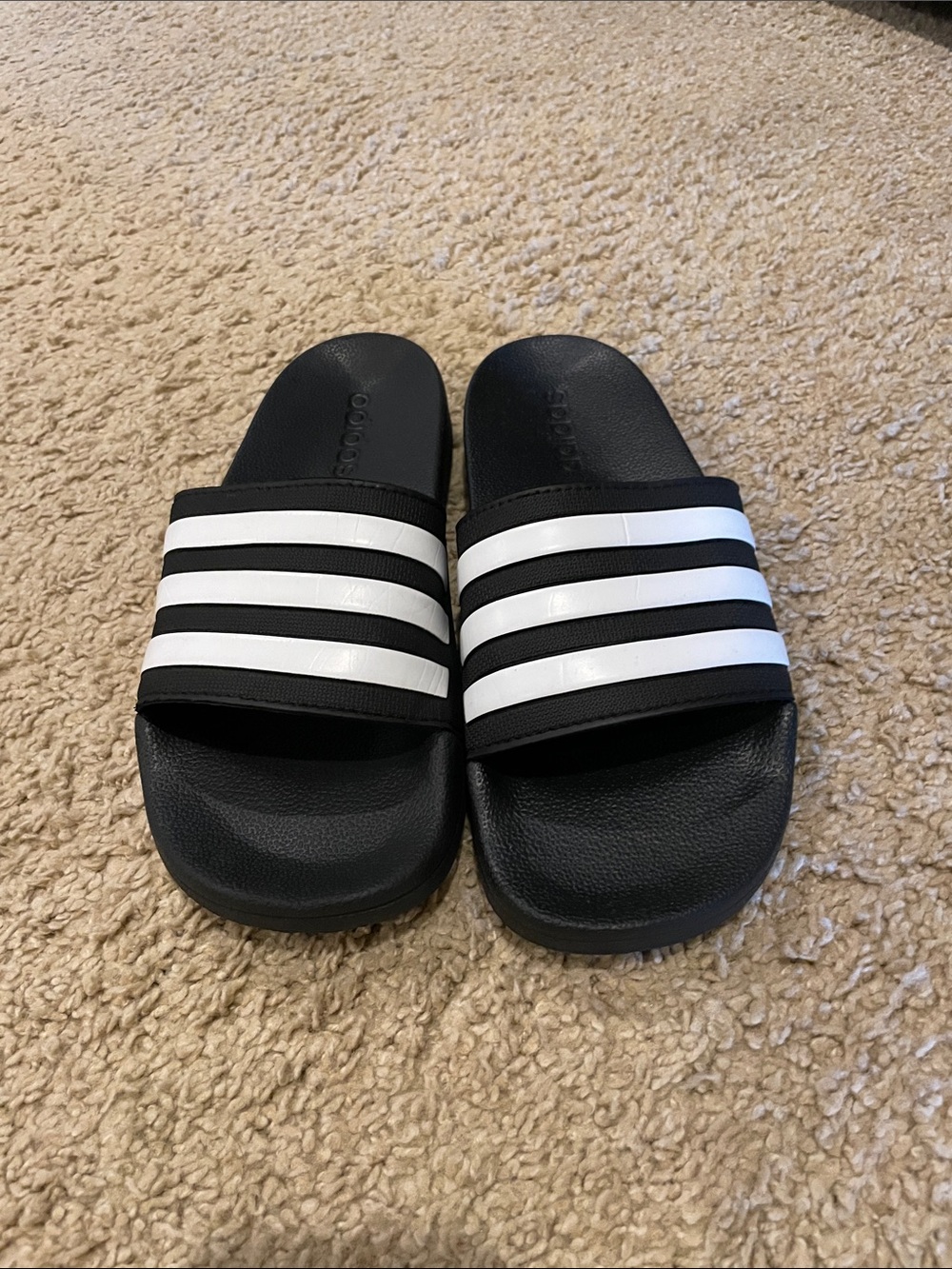 adidas Black Slides with White Three-Stripes - boys size 5
